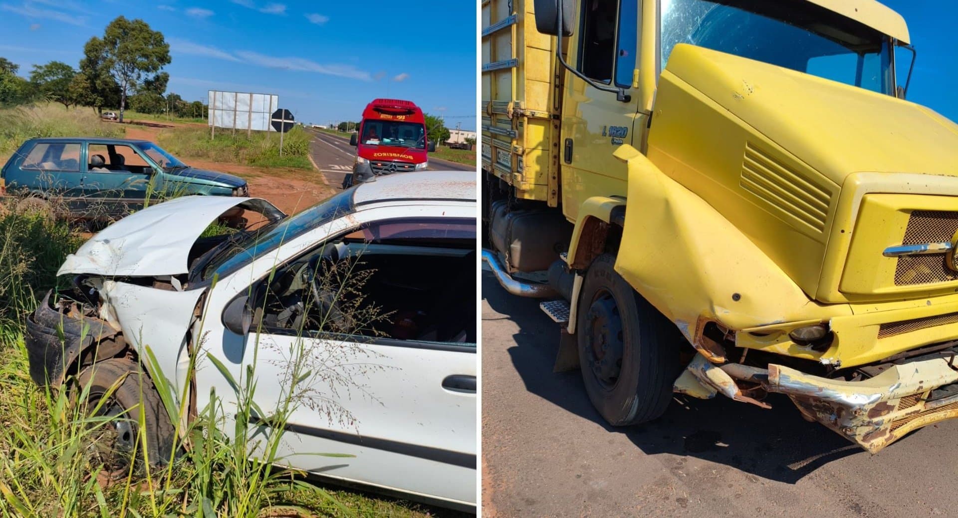 Colisão entre caminhão e picape mobiliza Corpo de Bombeiros Militar e SAMU em Nova Andradina