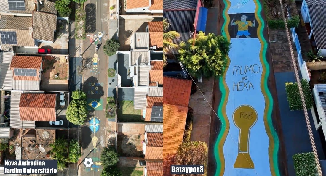 Moradores de Nova Andradina e Batayporã pintam ruas e entram no clima da Copa do Mundo