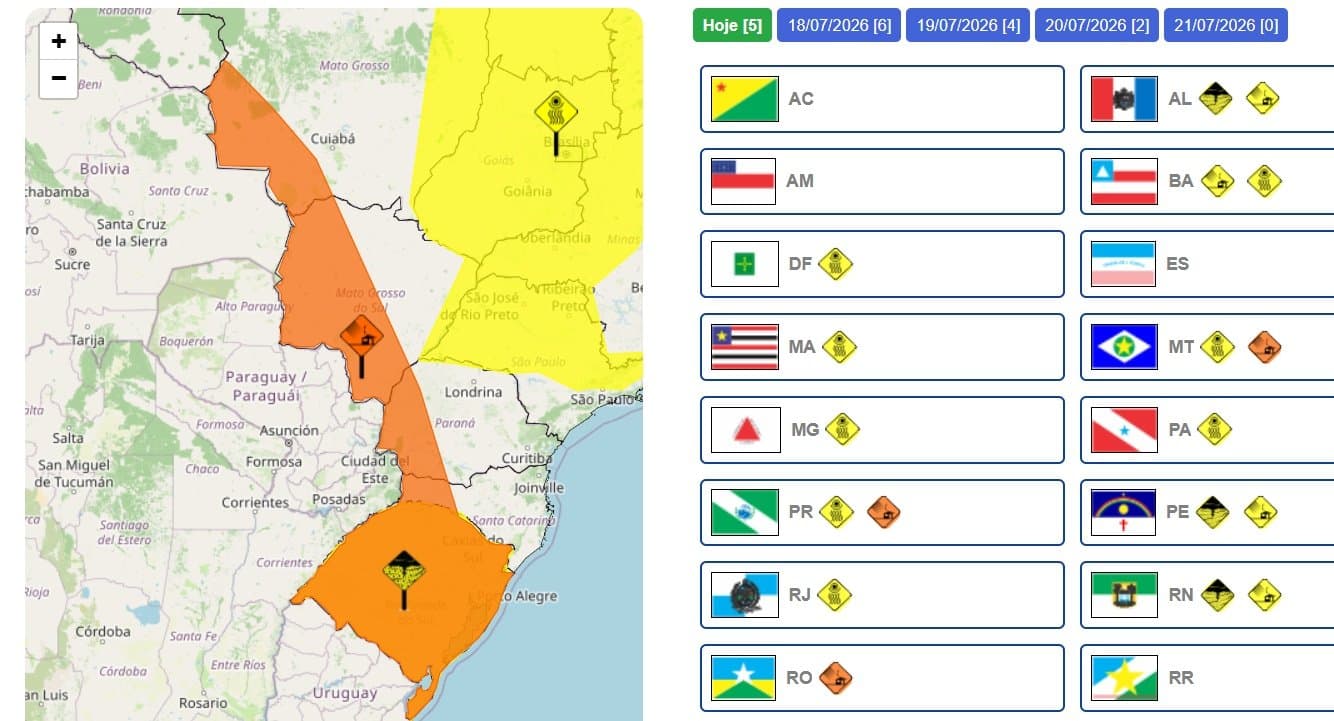 INMET emite alerta de vendaval para Nova Andradina e outras cidades da região; aviso abrange 55 municípios de MS
